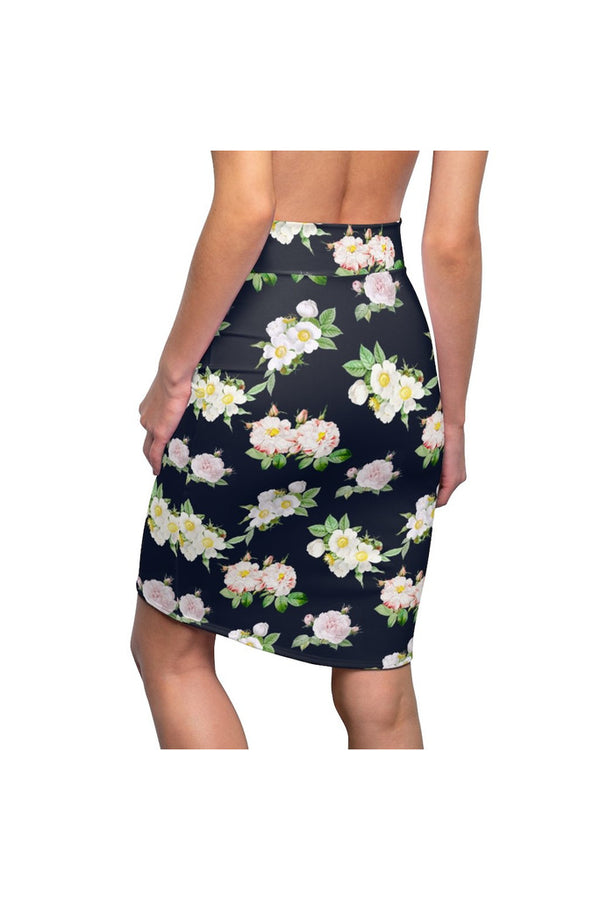 Dark Blue Floral Women's Pencil Skirt - Objet D'Art