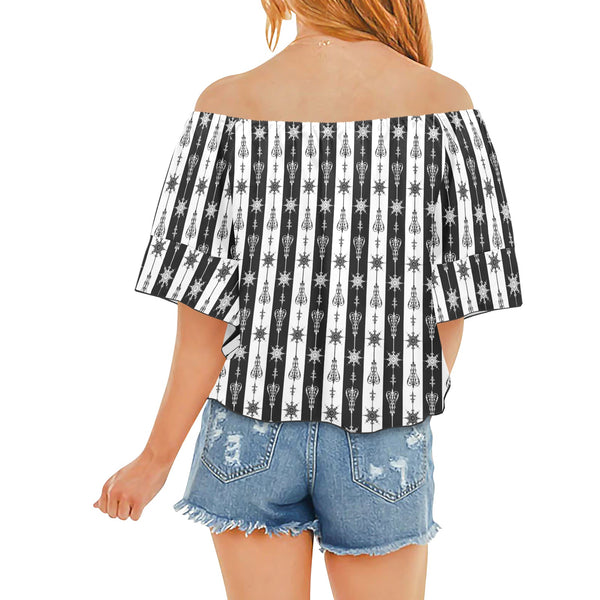 arrow bw print 5 Off Shoulder Knot Front Blouse (Model T71) - Objet D'Art