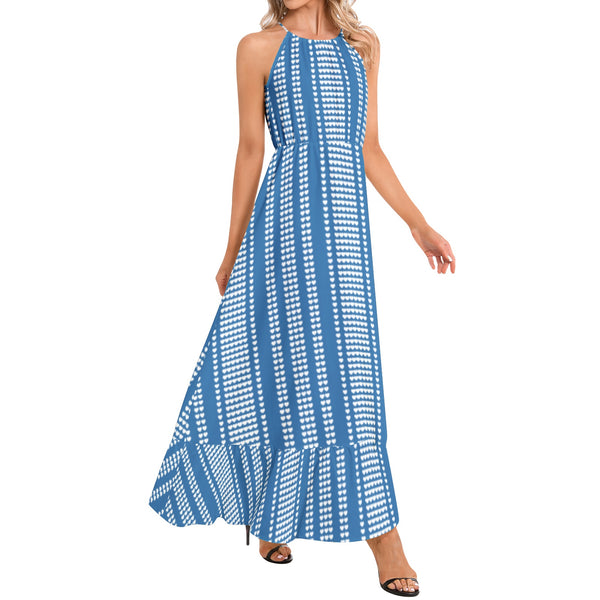 Array of Hearts Ruffle Hem Halter Neck Maxi Dress - Objet D'Art