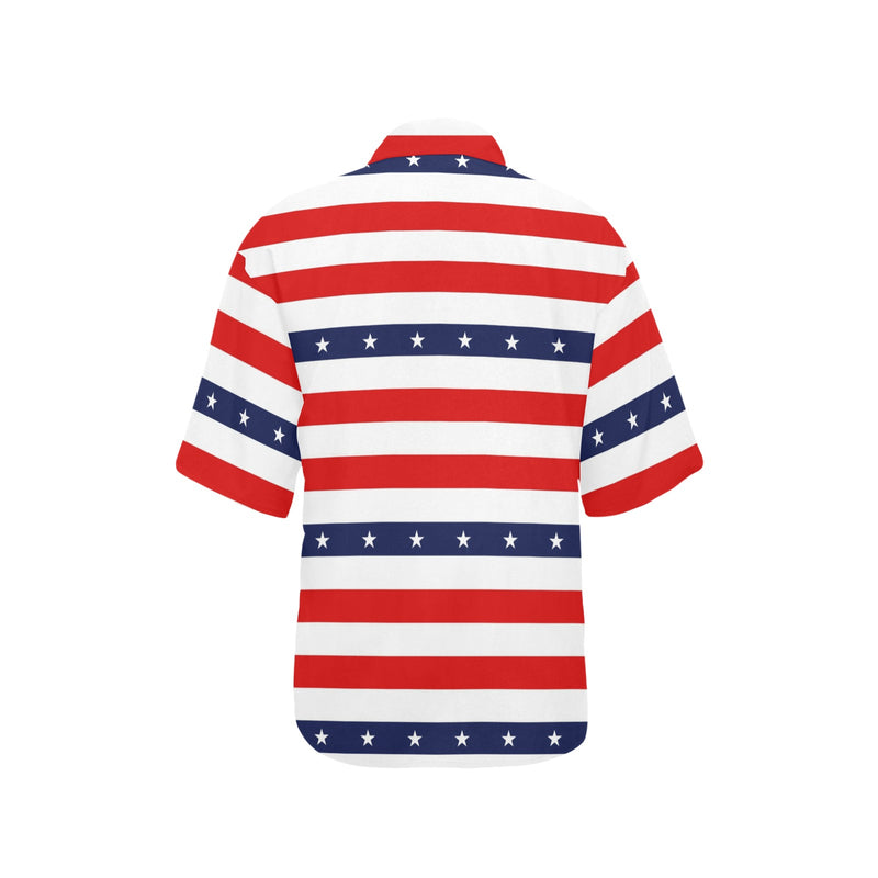 stars and stripes stripe horizontal print All Over Print Hawaiian Shirt for Women (Model T58) - Objet D'Art