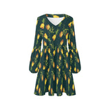 pineapple green print 4 V-Neck Loose Fit Dress (Model D62) - Objet D'Art