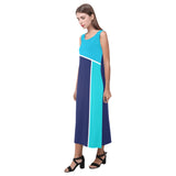 ink blue print 2 Phaedra Sleeveless Open Fork Long Dress (Model D08) - Objet D'Art