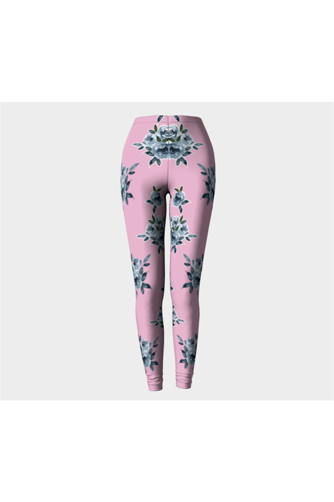 Blue Floral On Pressed Rose Premium Leggings - Objet D'Art