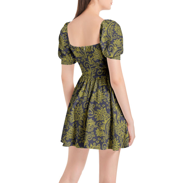 Puff Sleeve Sweetheart Neck Short Dress - Objet D'Art