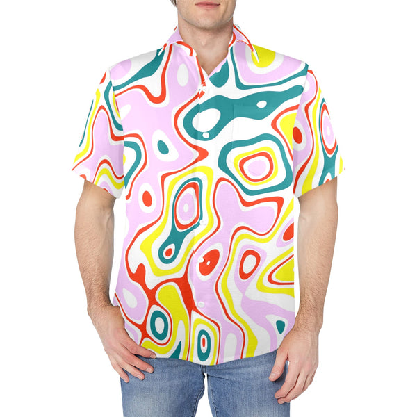colored splat print 2 Men's Crinkle Short Sleeve Shirt - Objet D'Art