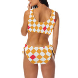 flaming diamond and sparks print Bow Tie Front Bikini Swimsuit (Model S38) - Objet D'Art