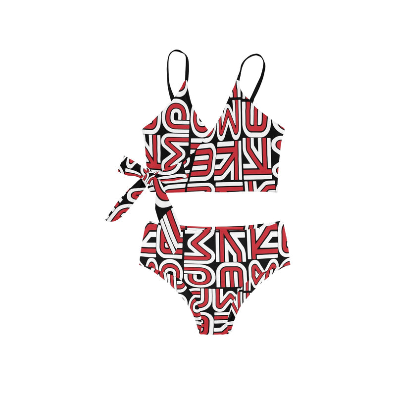 black solid print skirt Knot Side Bikini Swimsuit (Model S37) - Objet D'Art