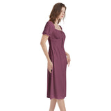Burgundy Puff Sleeve Split Thigh Midi Dress - Objet D'Art