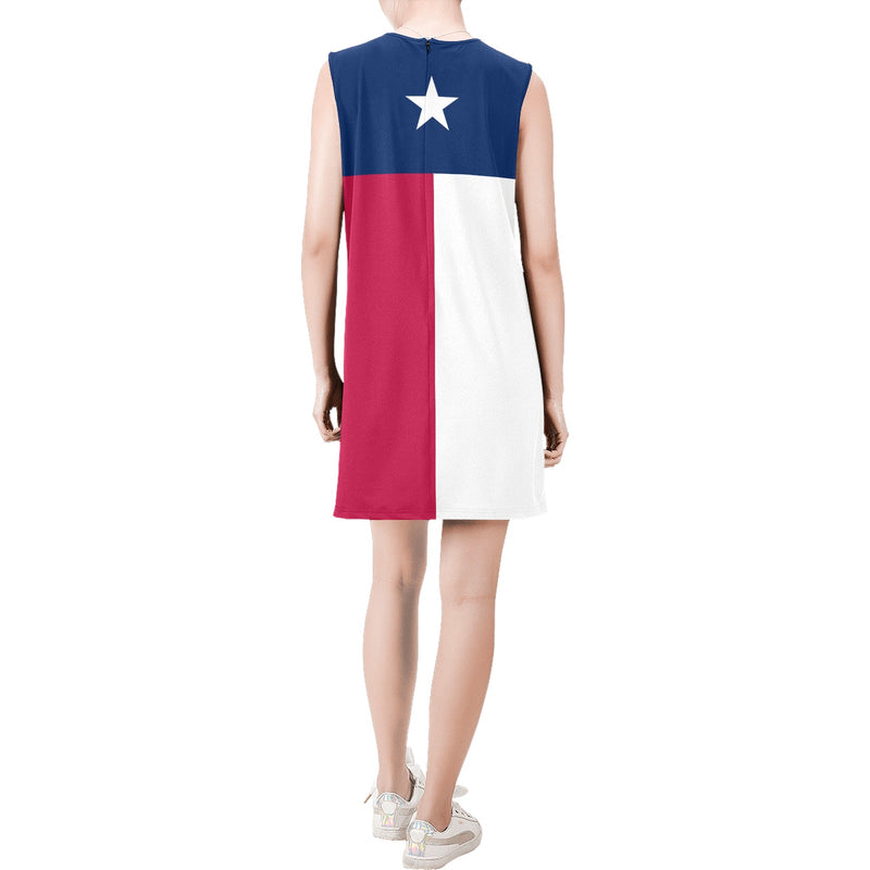 Texas Lone Star Sleeveless Round Neck Shift Dress (Model D51) - Objet D'Art