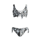 selenium gray print 3 Bow Tie Front Bikini Swimsuit (Model S38) - Objet D'Art