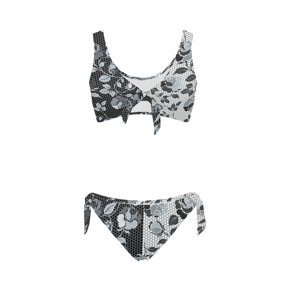 selenium gray print 3 Bow Tie Front Bikini Swimsuit (Model S38) - Objet D'Art
