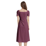 Burgundy Puff Sleeve Split Thigh Midi Dress - Objet D'Art