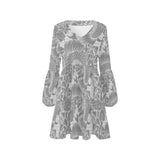 gray pisces print V-Neck Loose Fit Dress (Model D62) - Objet D'Art