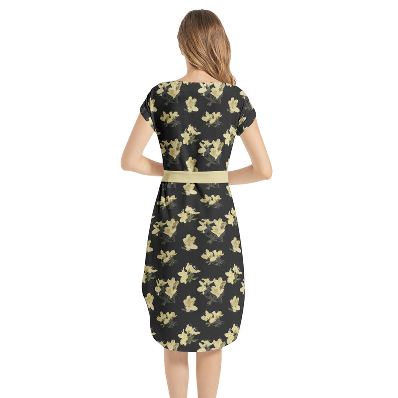 Azalea Print Notched Neck Belted Dress - Objet D'Art