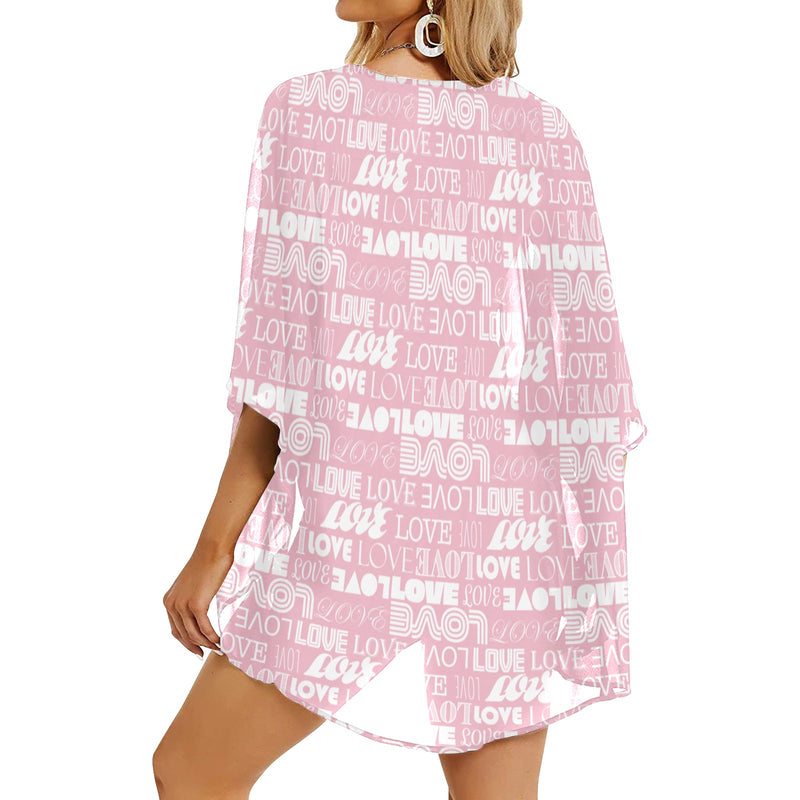 love print 9k Women's Kimono Chiffon Cover Up (Model H51) - Objet D'Art