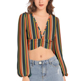 Women's Deep V-Neck Lantern Sleeve Crop Top - Objet D'Art