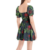 Rose Print Puff Sleeve Sweetheart Neck Short Dress - Objet D'Art