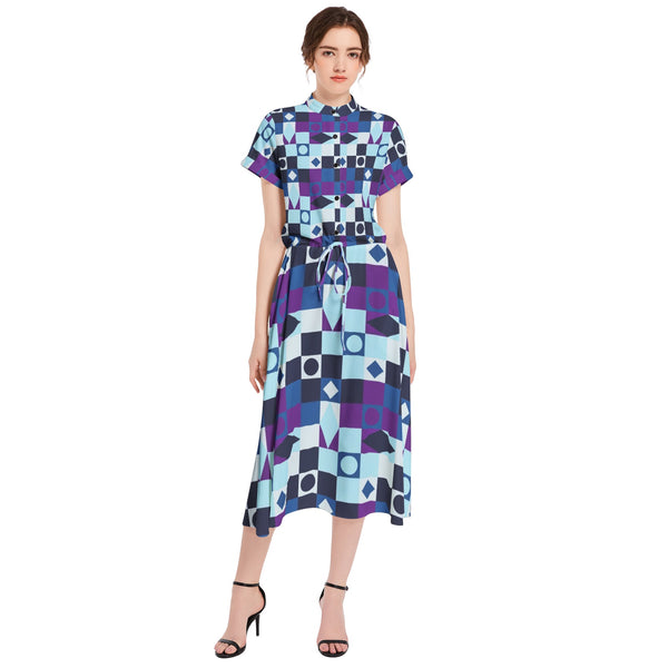 Drawstring Waist A-line Flared Midi Dress - Objet D'Art