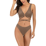 mocha solid print 2 Cross String Bikini Set (Model S29) - Objet D'Art