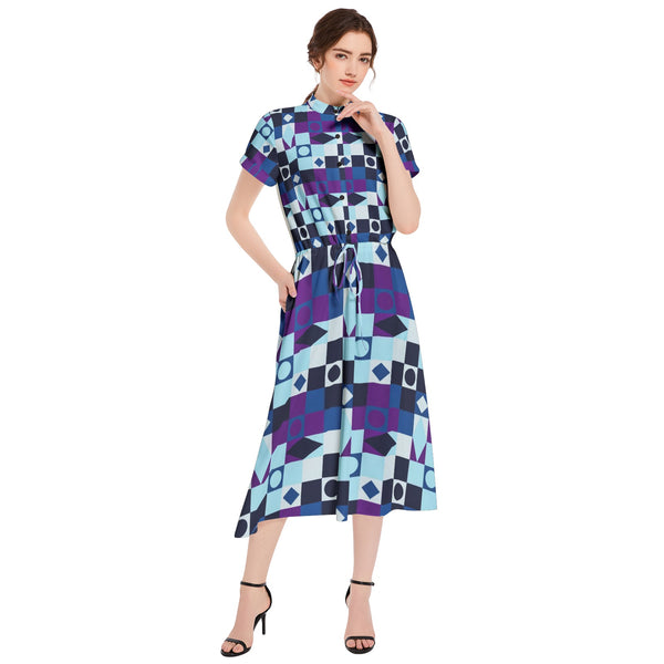 Drawstring Waist A-line Flared Midi Dress - Objet D'Art