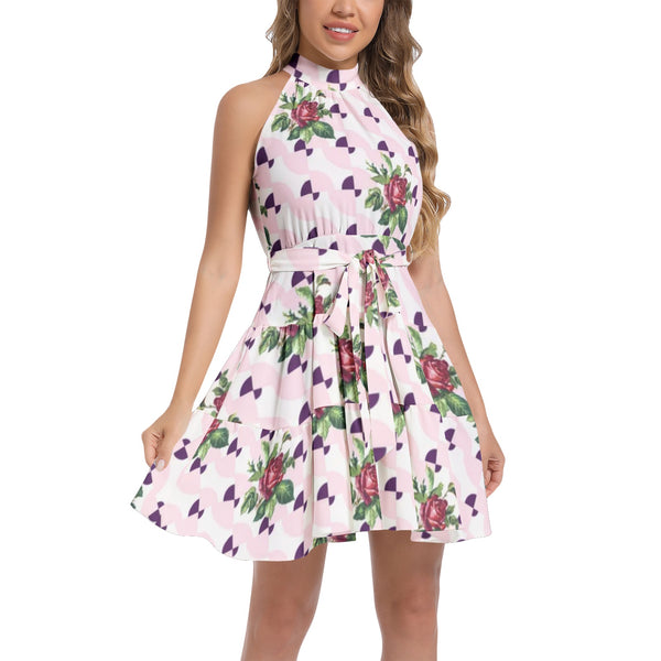 Ruffle Hem Belted Halter Dress - Objet D'Art