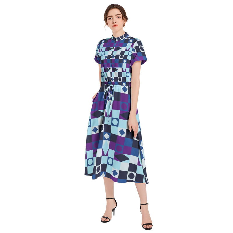 Drawstring Waist A-line Flared Midi Dress - Objet D'Art