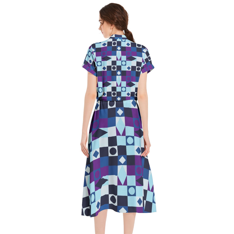 Drawstring Waist A-line Flared Midi Dress - Objet D'Art