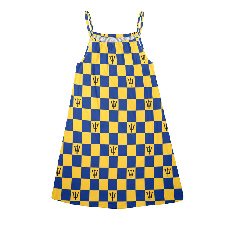 bar trident dress Drawstring Neck Sleeveless Dress (Model D68) - Objet D'Art