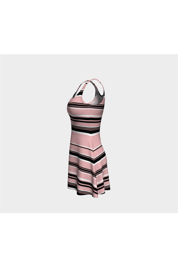 Pressed Rose & Black and White Stripes Flare Dress - Objet D'Art