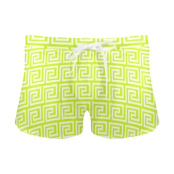 white neon green greek key print Men's Swim Trunks with Zipper Pocket (Model L71) - Objet D'Art