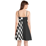 Black and White Spaghetti Strap Sleeveless Falred Hem Short Dress - Objet D'Art