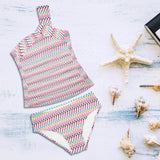 color geo print 7BA Women's One Shoulder Backless Swimsuit (Model S44) - Objet D'Art