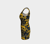 Blue & Gold Love Print Bodycon Dress - Objet D'Art