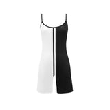 bw striped reverse print Women's Short Yoga Bodysuit - Objet D'Art