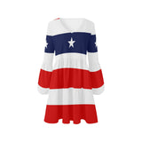 red white blue star and stripes print V-Neck Loose Fit Dress (Model D62) - Objet D'Art