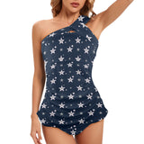 stars blue print 2 Women's One Shoulder Backless Swimsuit (Model S44) - Objet D'Art