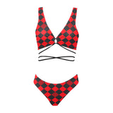 red black diamond print 2 Cross String Bikini Set (Model S29) - Objet D'Art