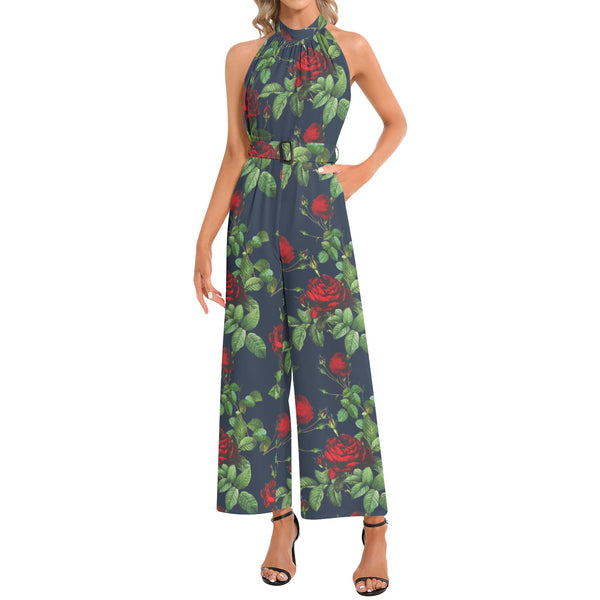 Halter Neck Buckle Belted Jumpsuit - Objet D'Art