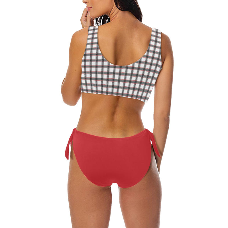 crimson solid print 2 Bow Tie Front Bikini Swimsuit (Model S38) - Objet D'Art
