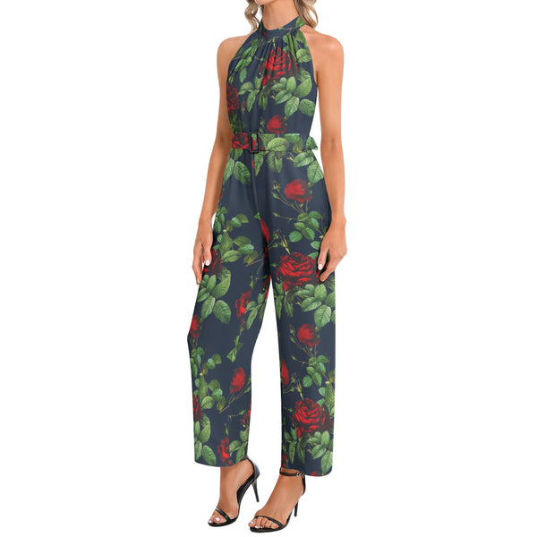 Halter Neck Buckle Belted Jumpsuit - Objet D'Art