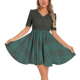 Wintergreen Plaid Short Sleeve Ruched Bust Flared Hem Dress - Objet D'Art