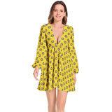 Lantern Sleeve Deep V-Neck Short Dress - Objet D'Art