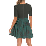 Wintergreen Plaid Short Sleeve Ruched Bust Flared Hem Dress - Objet D'Art