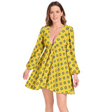 Lantern Sleeve Deep V-Neck Short Dress - Objet D'Art