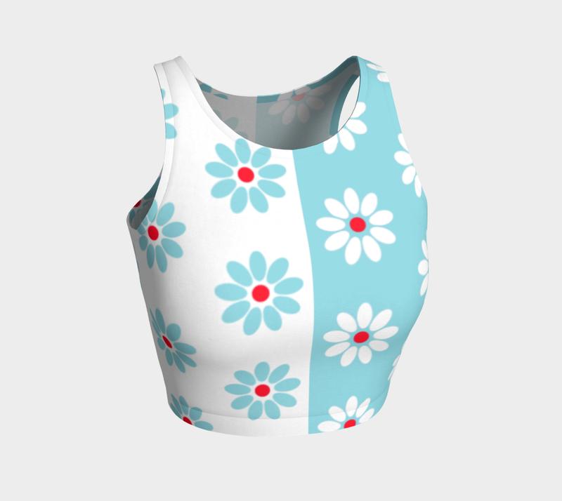 Two Tone Daisy Print Athletic Crop Top - Objet D'Art