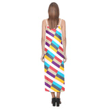 color lattice print V-Neck Open Fork Long Dress(Model D18) - Objet D'Art