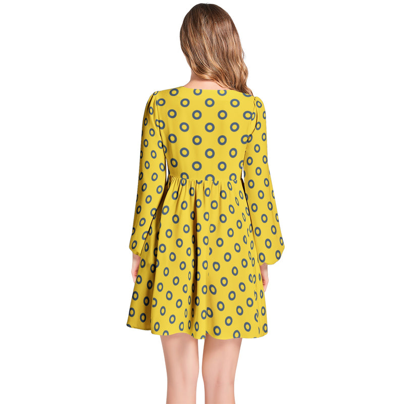 Lantern Sleeve Deep V-Neck Short Dress - Objet D'Art