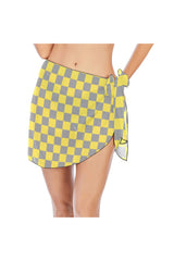 Yellow and Gray Checkered Beach Sarong Wrap - Objet D'Art