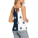 two tone blue star polka dots solid print 5 Loose Fit Halter Neck Top (Model T68) - Objet D'Art