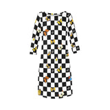 butterfly checker bw print Rhea Loose Round Neck Dress(Model D22)